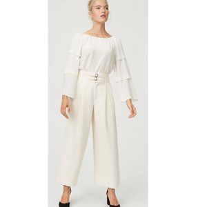Club Monaco offwhite Wide Sleeve Pleated Silk Blouse